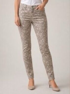 Free People Beige Floral Skinny Jeans EUC